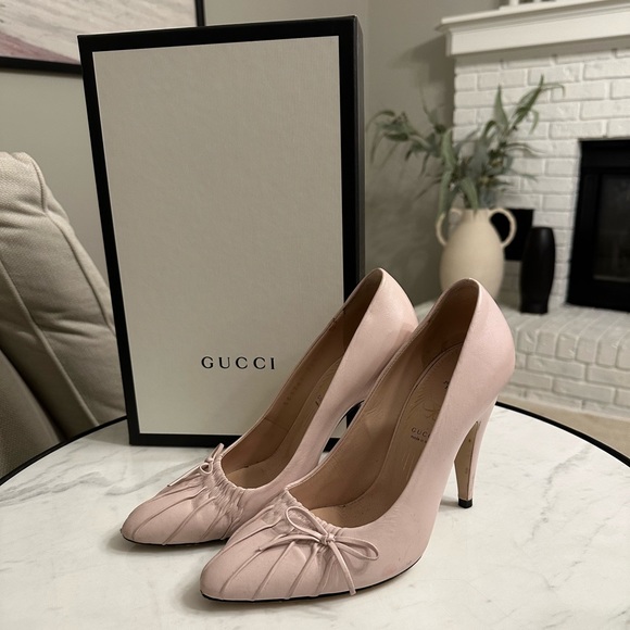 Gucci Nappa Bow High Heel Pumps 36.5 Powder Pink - Picture 1 of 14